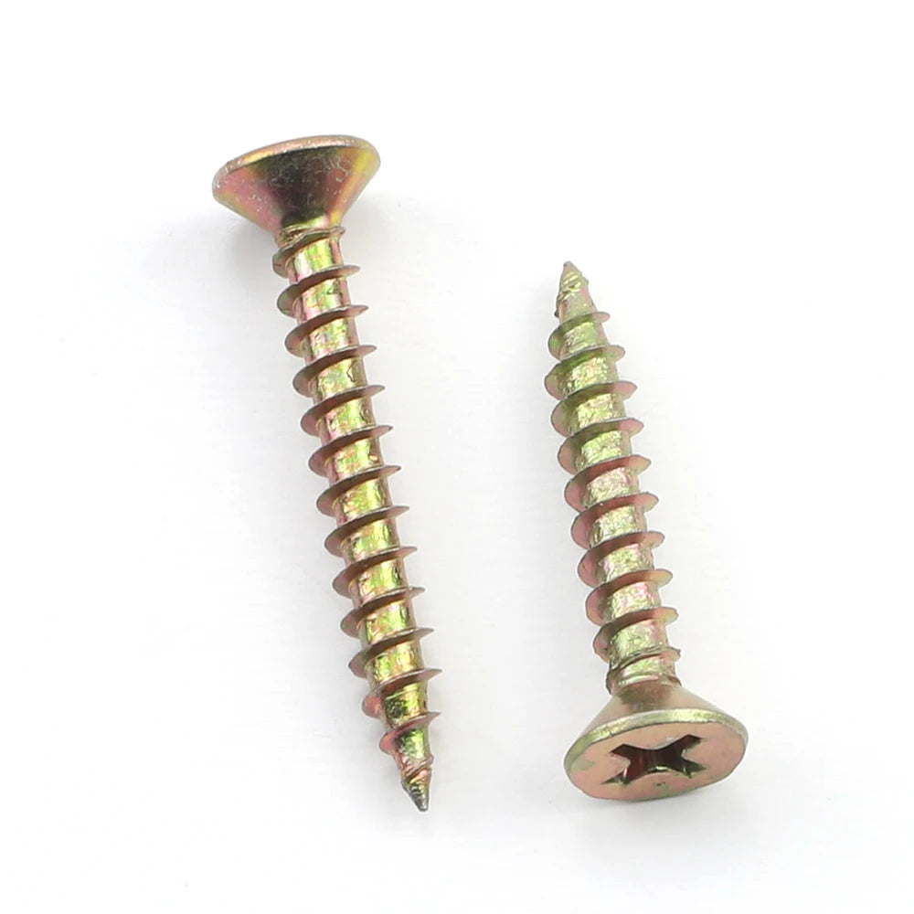 JUIDINTO 15-30pcs Wood Screws Fiberboard Screw Nails M3.5 M4 M5 Yellow Zinc Self Tapping Wood Screw For Cabinet Chipboard Screw