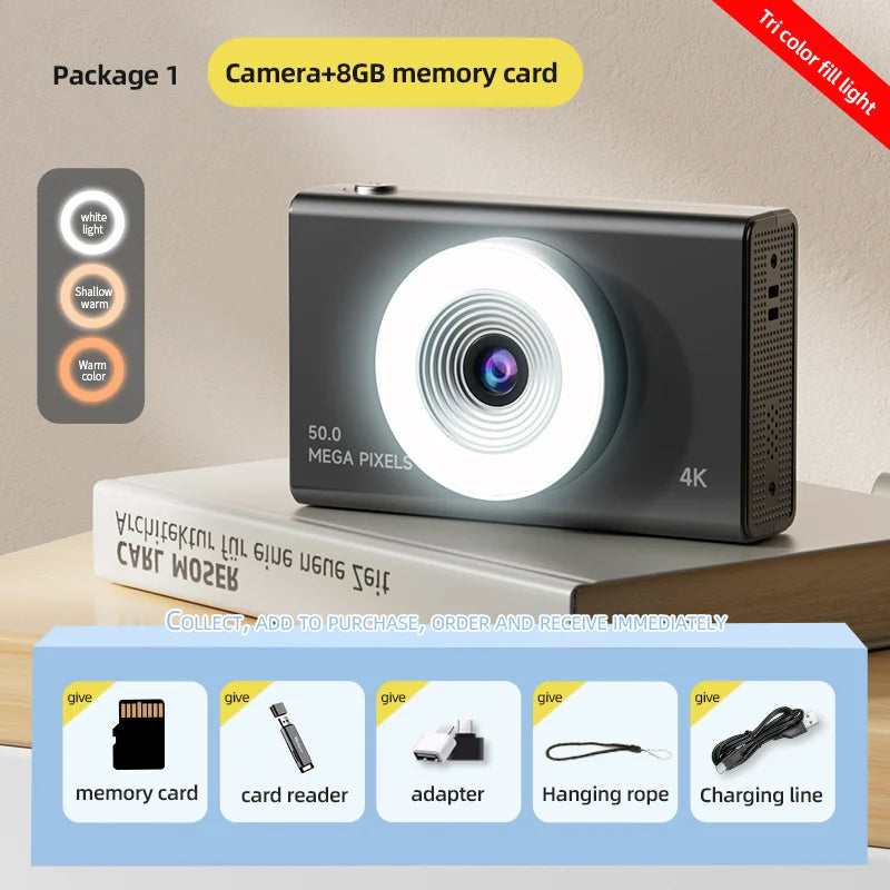 Digital Camera 4K High-definition Camera 50 Million Pixels Autofocus Portable Retro Camera CCD Travel Student Camera