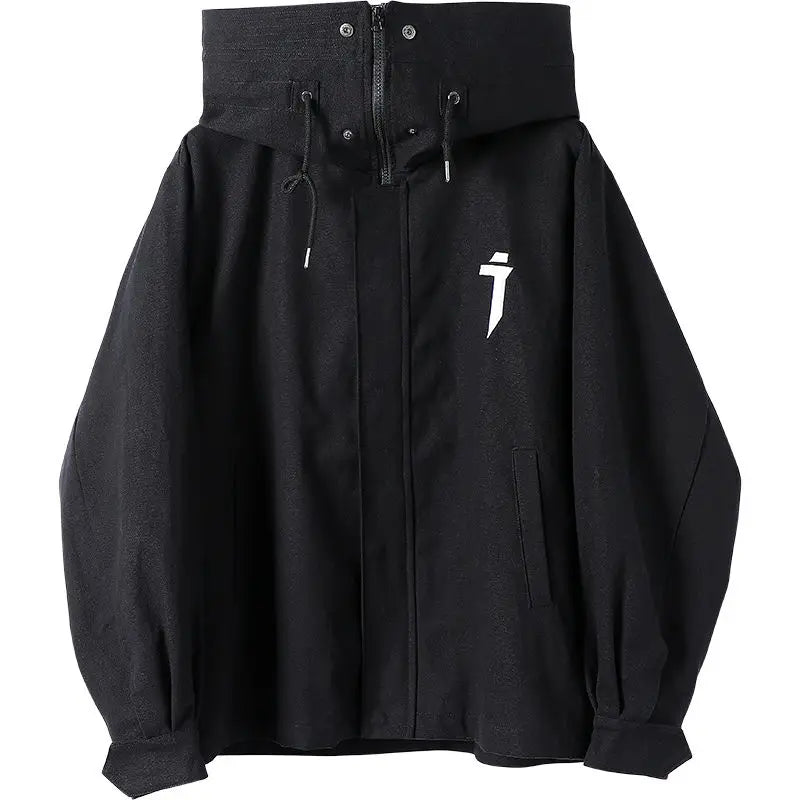 Hikigawa Chic Fashion Women Punk Style Turtleneck Hooded Jackets Vintage Loose High Street Zipper Cardigan Coats Tops Mujer
