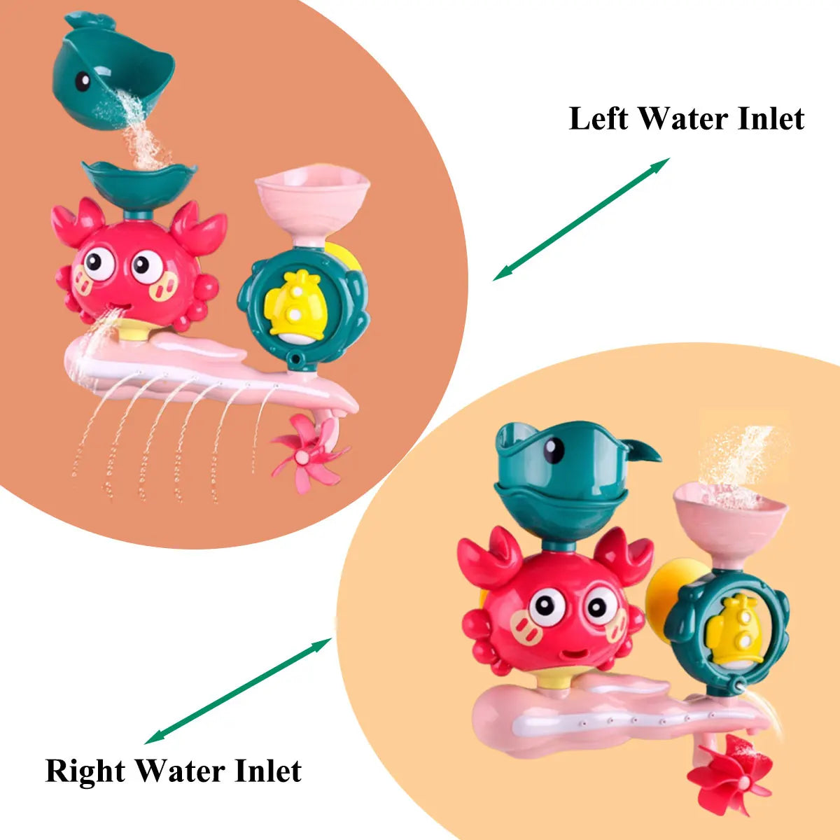 Water Bath Toy Baby Play in Crab Waterwheel Children Flower Water Gun Fun in Shower Bathtub with Suction Cup in Wall Kid Gift