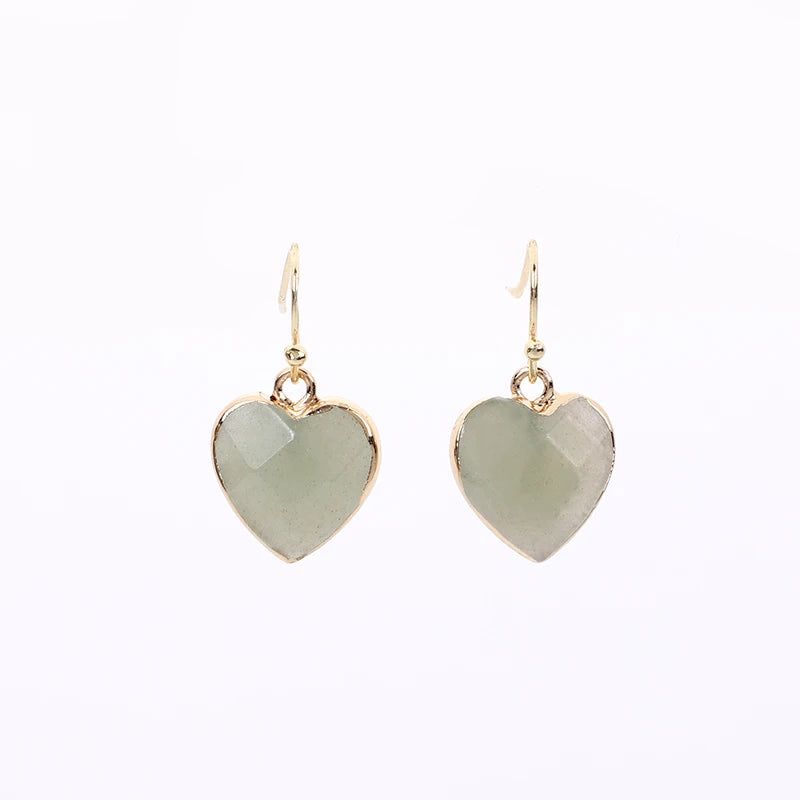 Peach Heart Earrings Natural Stone Earrings Women's Heart Gold Plated Edging Jade Earrings Gifts