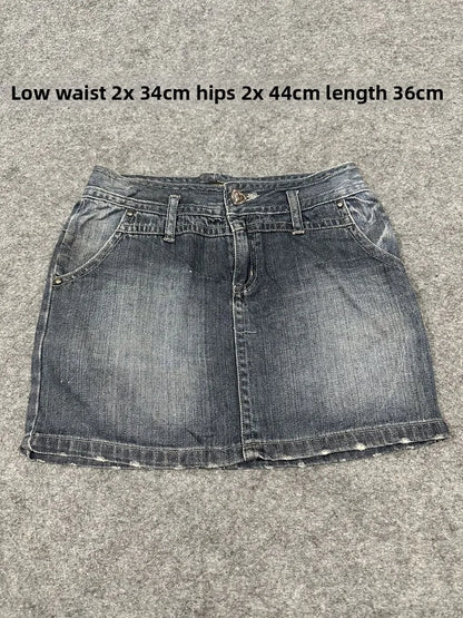Sexy American Vintage Low Waist Denim  Skirt for Students Z4 Antiquing Y2K Trendy ort Skirt with Handmade Ripped And Fo...