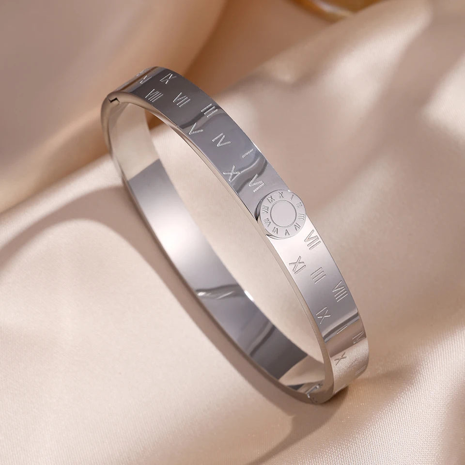 Yupsk Minimalist Fashion Roman Numerals Stainless Steel Bracelet Set for Women Waterproof Couple Bracelets Jewelry Gift