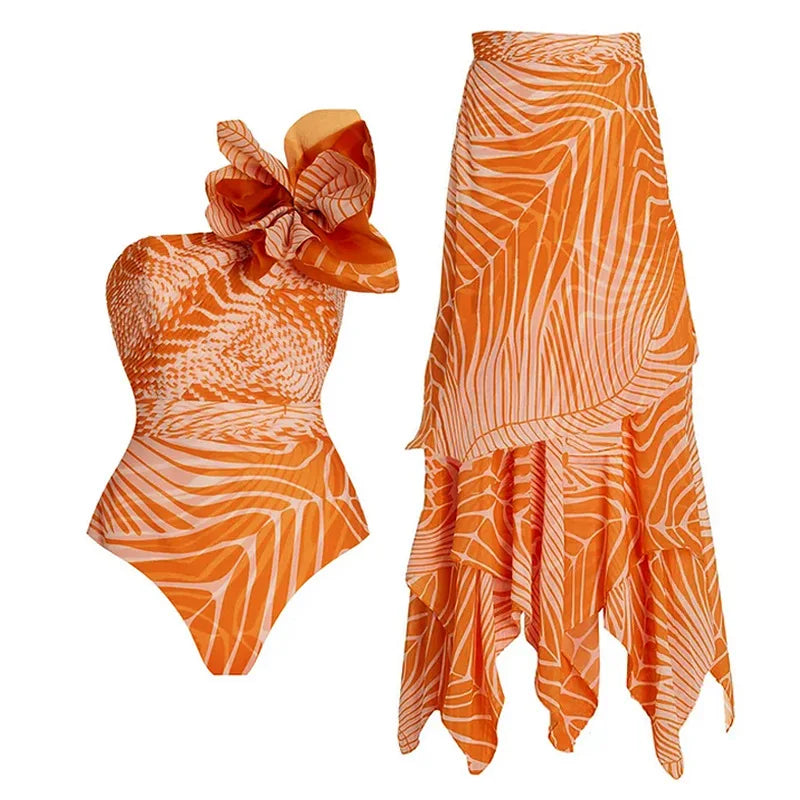 2025 New Sexy Ruffle Bikini Set Printed Brazilian Biquini Women Swimwear Skirt Bathing Suit Girls Summer Beachwear Dress
