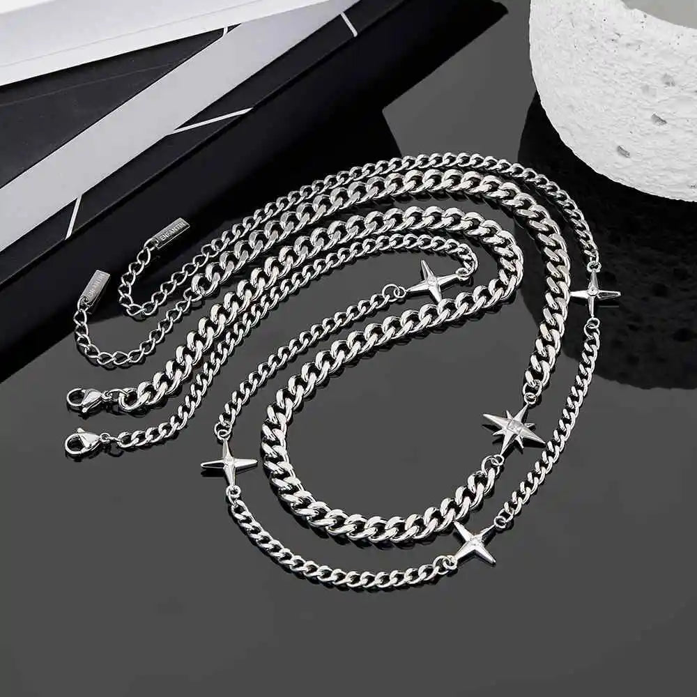 Titanium Steel Double-Layer Layered Star Necklace For Man Woman Hip-Hop Non Fading Sweater Clavicle Chain Couple Jewelry