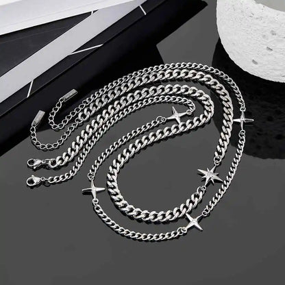 Titanium Steel Double-Layer Layered Star Necklace For Man Woman Hip-Hop Non Fading Sweater Clavicle Chain Couple Jewelry