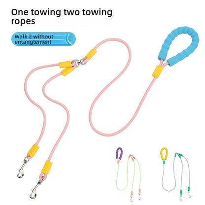Dog traction, one tow, two explosion-proof dual head dog walking rope, contrasting color cloud foam handle, P rope, pet supplies