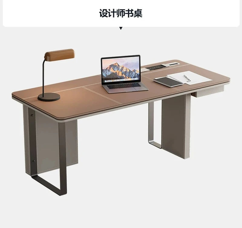 Office Desk Minimalist Design Boss Computer Desk Office Furniture Modern Simple Saddle Leather Desk Light Luxury Home Study