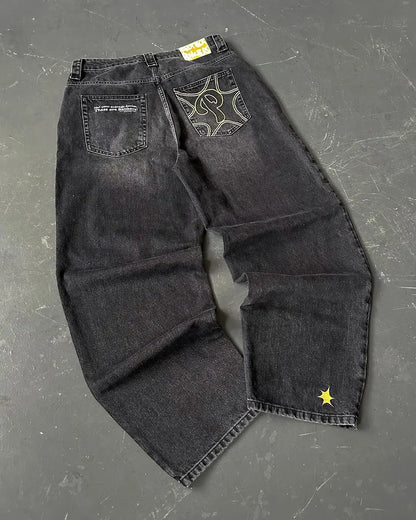 Y2K Gothic Retro Miss Me Boot Cut Jeans Women's Blue Denim Embroidery Cross Pocket Hip Hop Harajuku Wide Pants Street Wear
