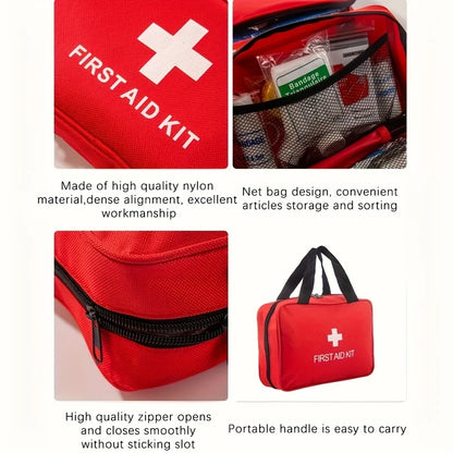 Durable first-aid kit containing essential care items for grazes, abrasions and sprains. A dependable emergency essential.