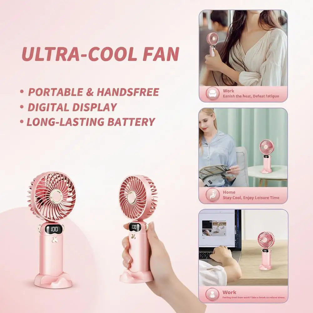 Portable Mini Fan With 6 Speeds LED USB Rechargeable Charging Small Foldable Battery Fans Handheld Desk Bedroom Indoor Outdoor