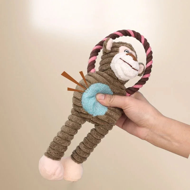 Dog Plush Toy Pet Squeaky Animals Stuffed Toy Bite-Resistant Teeth Cleaning Chew Toy Interactive Companion Toys Pet Supplies