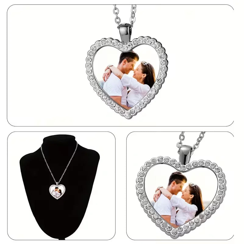 Custom Photo Necklace, Personalised Heart-Shaped Inlay Necklace, Custom Personalised Photo Necklace