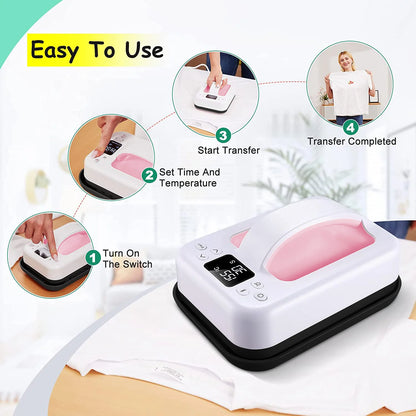 1PCS Heat Press Machine for T Shirts 7‘’x5'' Portable T Shirt Press Machine Fast Heat-up Iron Press Heat Transfer Machine(Pink)