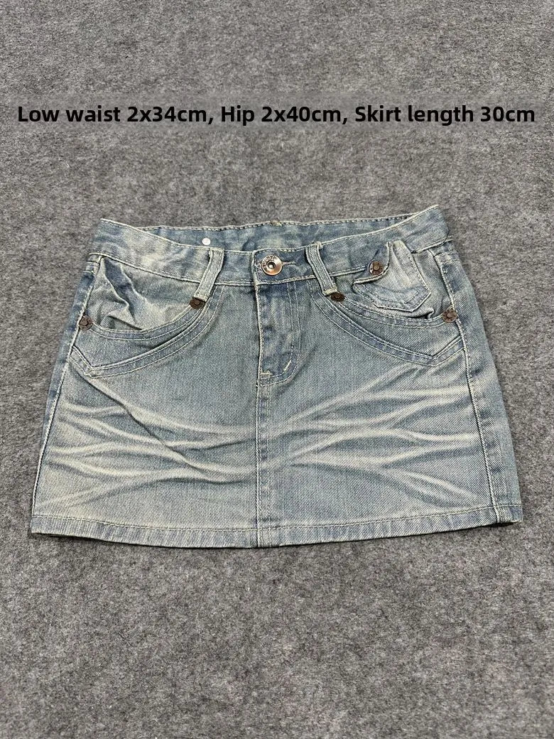 Sexy American Vintage Low Waist Denim  Skirt for Students Z4 Antiquing Y2K Trendy ort Skirt with Handmade Ripped And Fo...