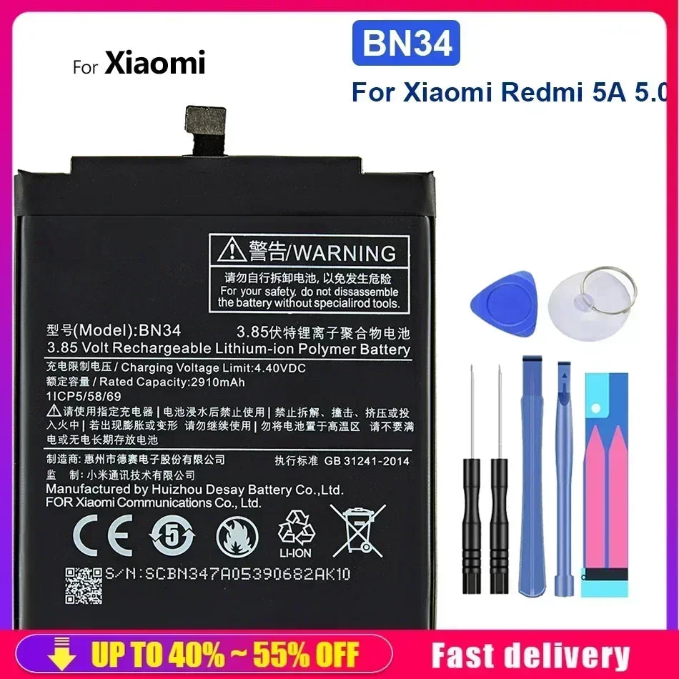High Quality Battery For Phone Xiao mi Redmi5A 2910mAh BN-34 Fast Shipping