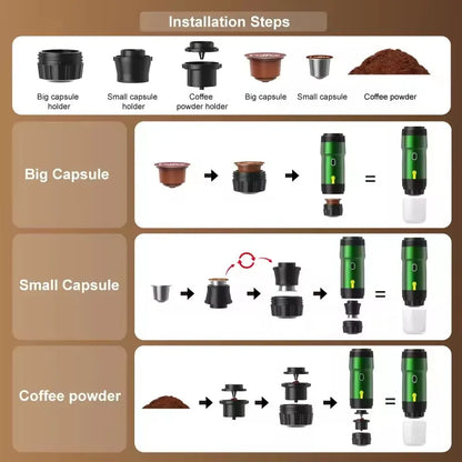 New 60ml Electric Wireless Heating Coffee Machine Fit for Coffee Capsule Powder Travel Coffee Maker for Car Home Camping Travel