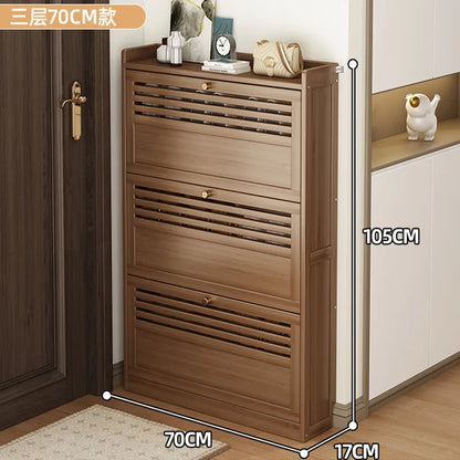 Wooden Shoe Racks Storage Organizer Entrance Shoes Closet Cabinet Space Saving Ultra-thin Shoe Rack Vertical Closed Shoe Cabinet