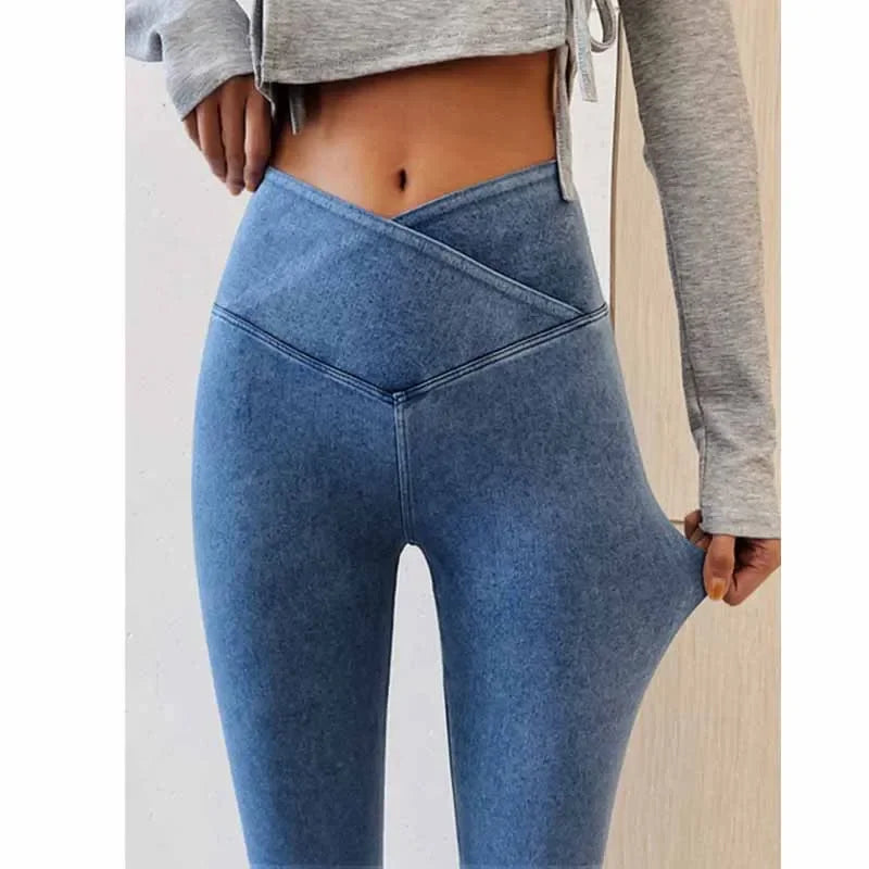 Jeans Women Denim Long Pants Pencil Pant Bodycon High Waist Legging Casual Jogger Elegant Splice Y2k Blue Streetwear Trousers