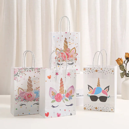 12Pcs Cartoon Unicorn Theme Paper Gift Packaging Bag with Handle Shopping Tote Bag  for Kids Birthday Baby Shower Party Decor