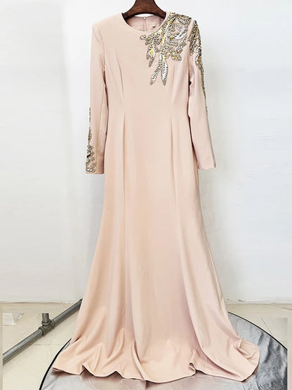 DEAT Elegant Dress O-neck Embroidered Flares Patchwork Long Sleeve Women's Evening Party Dresses 2026 Spring New Fashion 35Z3686