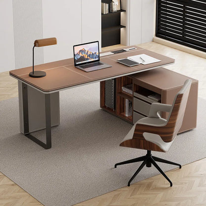 Office Desk Minimalist Design Boss Computer Desk Office Furniture Modern Simple Saddle Leather Desk Light Luxury Home Study