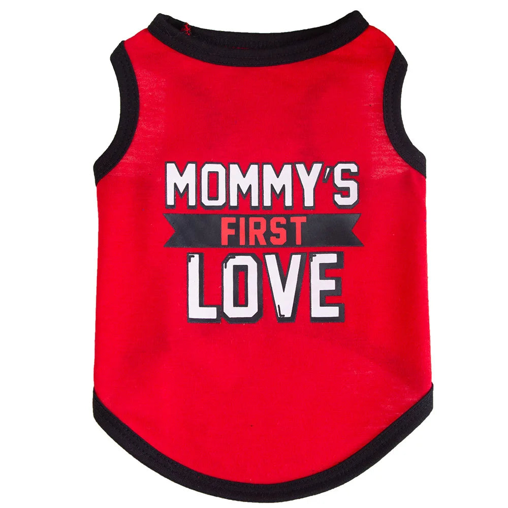 Red Pet Dog Clothes for Small Dogs Cat Vest T Shirts Chihuahua Cool Puppy Clothing Print Mommy‘s First Love for Halloween