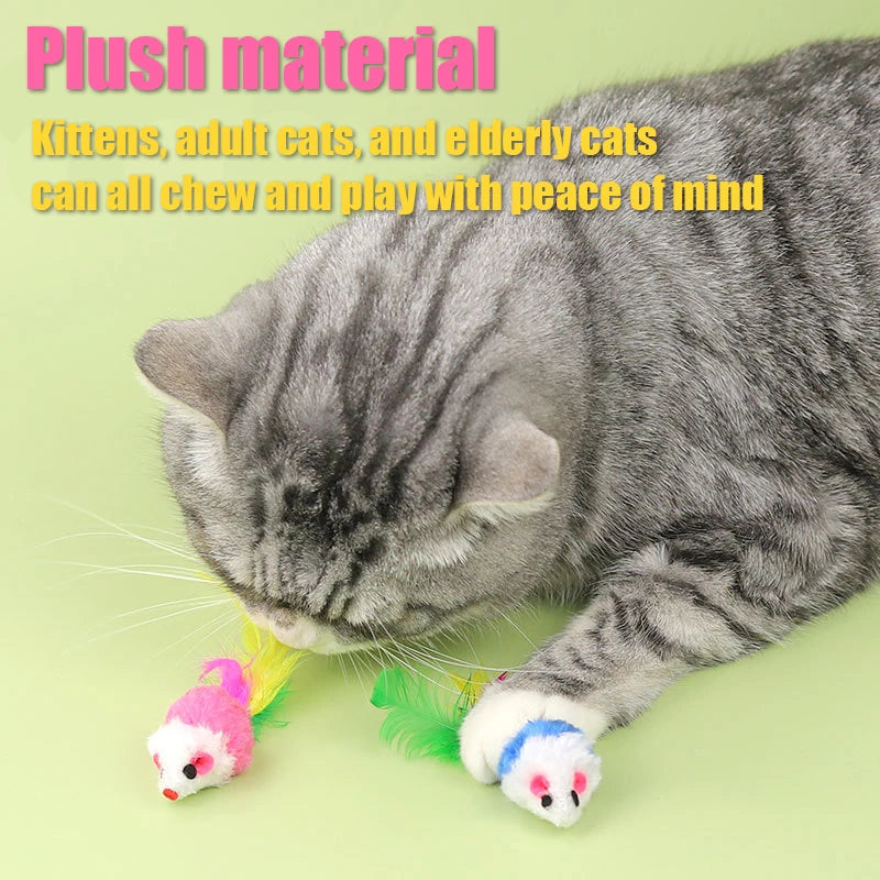 Cat Toys Sound Producing Mice Simulated Plush Colorful Feathers To Play With Cats And Mice Random Color Shipping