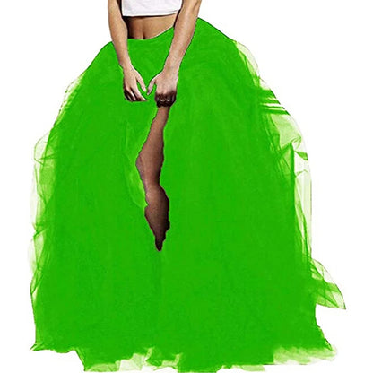 Women's Tulle Maxi Skirt Floor Length Layered High Waist Split Skirt A-Line Puffy Mesh Tutu Skirt for Elegant Lady Wedding Party