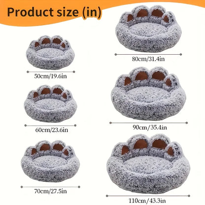 Bear Paw Pet Bed Warm Plush Calming Donut Bed for Medium Dogs Cats,  Anti-Anxiety Puppy Cat Cushion Mat Winter Soft Round Bed
