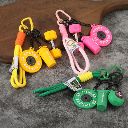 Fitness Keychain Gym Barbell Key chain Weightlifting with D-shaped Buckle Water Cups Simulation Dumbbells Creative Bag Charm