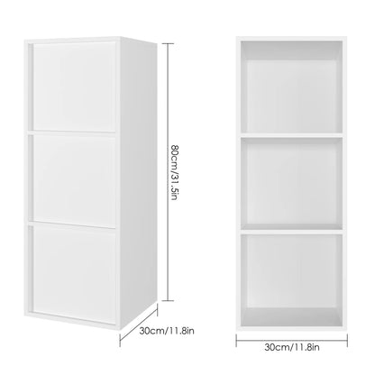 Getone Small Bookcase, White Bookshelf, 3 Cubes Storage Unit, Living Room Bookcase Wooden 30x30x80cm