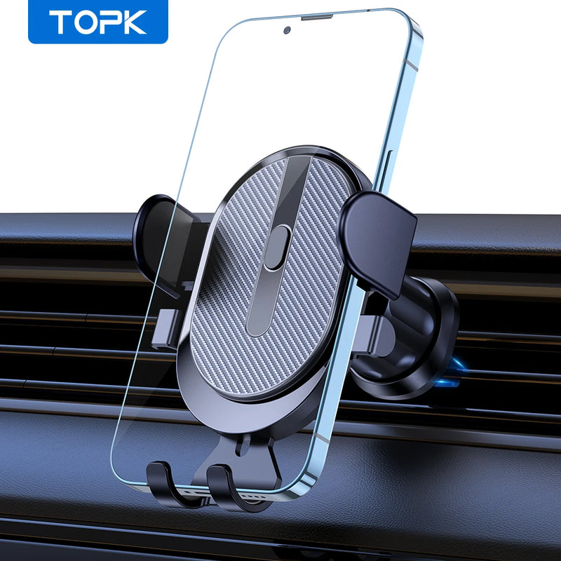 Car Phone Holder Mount, TOPK [2023 Upgrade Auto Locking] Universal Phone Holder with Hook Clip for Car Air Vent