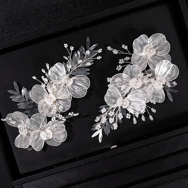 Bridal Wedding Headband Flower Pearl Hairpin Hair Accessories for Women Hair Jewelry Party Bride Headpiece Bridesmaid Gift