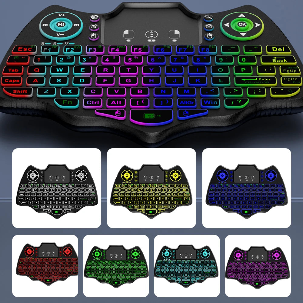 MRSVI V18 Mini-Funktastatur 2,4 GHz BT Touch 7-farbige Hintergrundbeleuchtung Französisch Spanisch Russisch Air Mouse Tastatur Geschenk für Android TV Box
