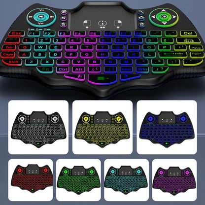 MRSVI V18 Mini-Funktastatur 2,4 GHz BT Touch 7-farbige Hintergrundbeleuchtung Französisch Spanisch Russisch Air Mouse Tastatur Geschenk für Android TV Box