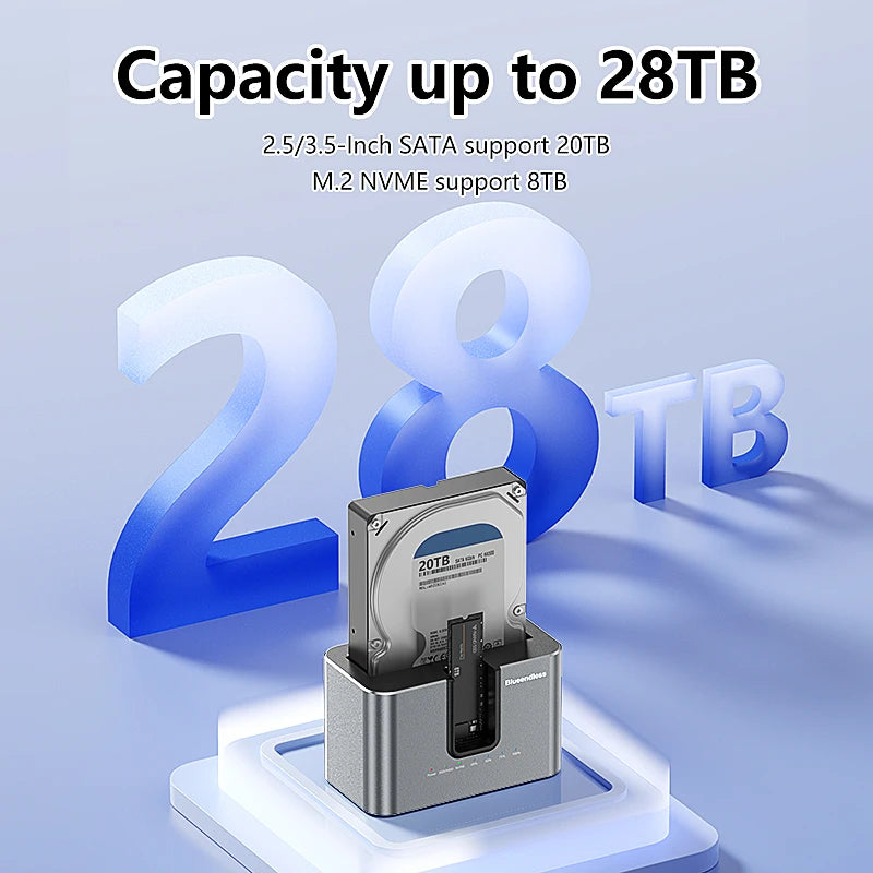 Dual Bay 2.5"/3.5" SATA HDD SSD Docking Station 10Gbps M.2 NVMe Enclosure Offline Clone Hard Drive Dock for 2.5'' 3.5'' HDD/SDD