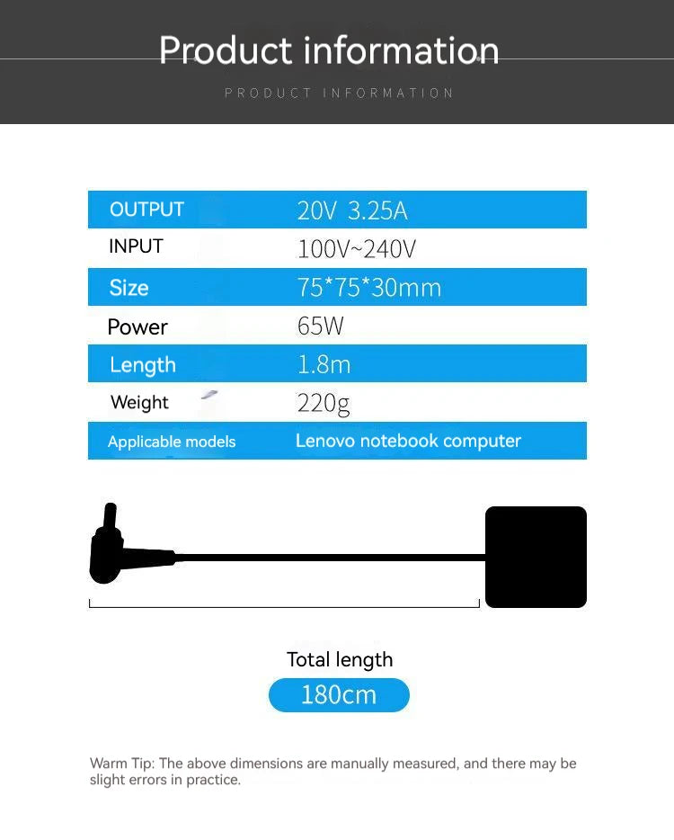 20V 3.25A 65W Laptop Ac Adapter Charger For Lenovo Yoga 710-15IKB 510-14isk 720-12IKB 520-14IKB 530-14ARR 710-14ISK 530-14IKB
