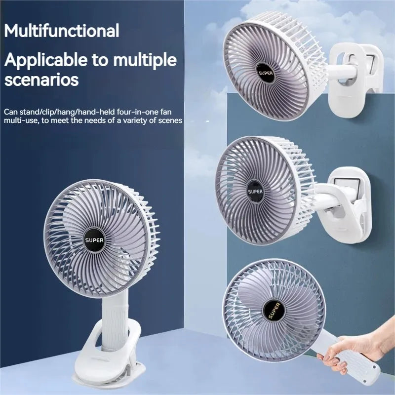Portable 3-gears Wireless Electric Fan Hand Clip Circulator Cooling Fan for Camping Desktop Office with Detachable Base