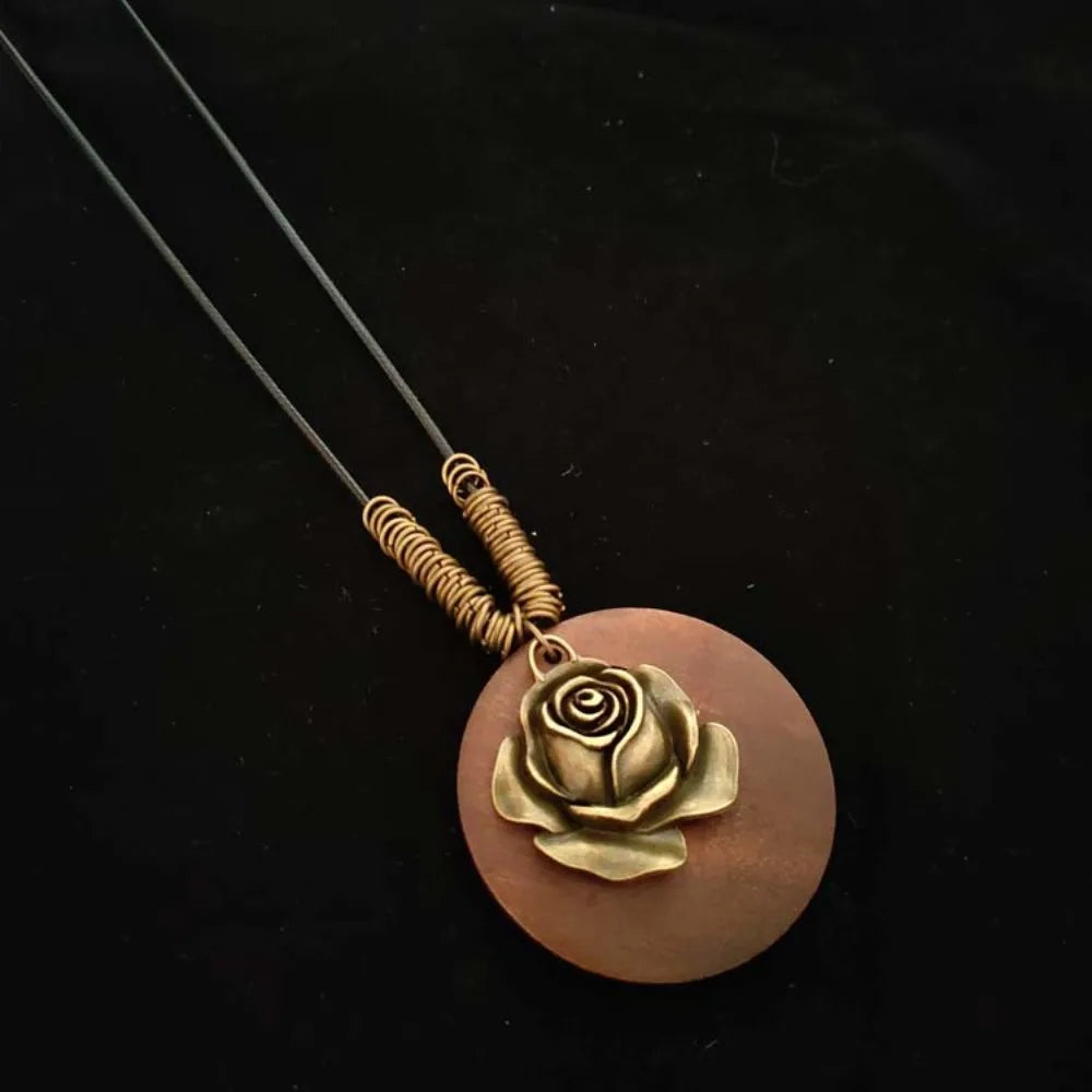 Retro Ethnic Round Wooden Leaf Owl Long Sweater Chain Necklace Women Vintage Clock Pendant Female Jewelry Neck Accessories Gifts
