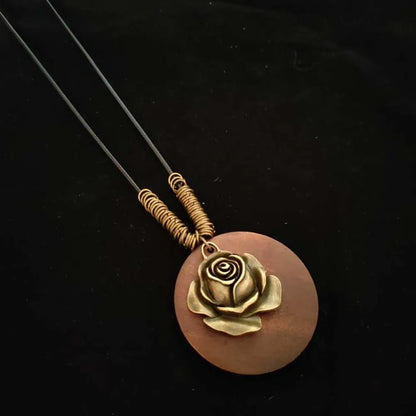 Retro Ethnic Round Wooden Leaf Owl Long Sweater Chain Necklace Women Vintage Clock Pendant Female Jewelry Neck Accessories Gifts