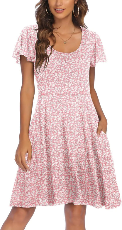 European and American cross-border women's wear new TEMU Express Flower Leisure Beach dress short-sleeved dress