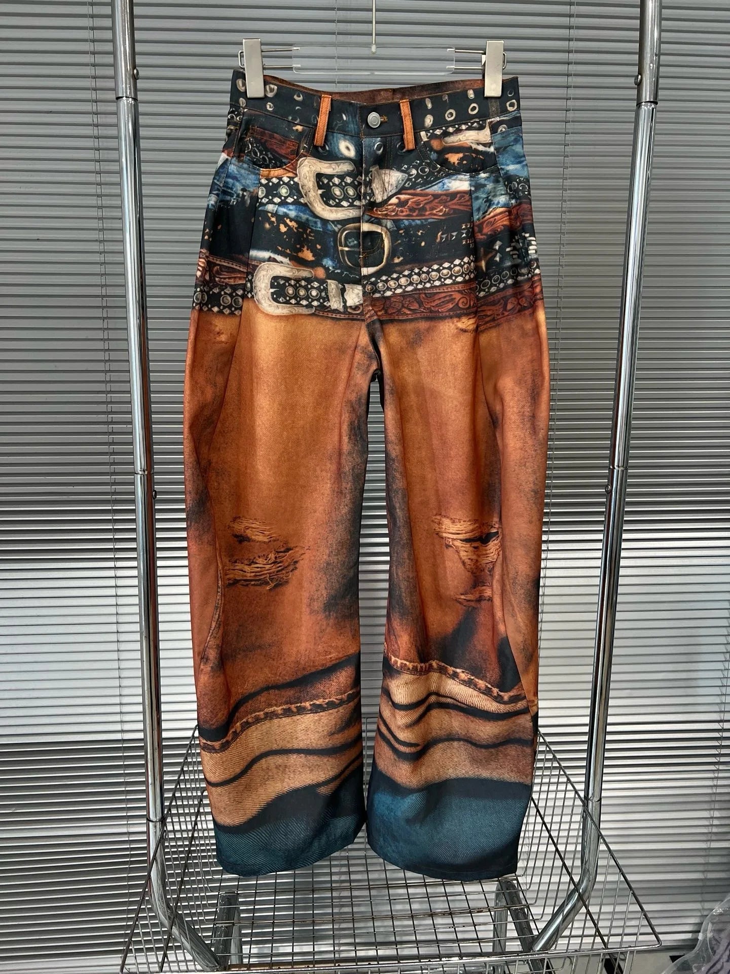 DEAT Fashion Women's 3D Printing Retro Color Painting Jeans High Waist Contrast Color Denim Pants Female Trendy New 11A03696