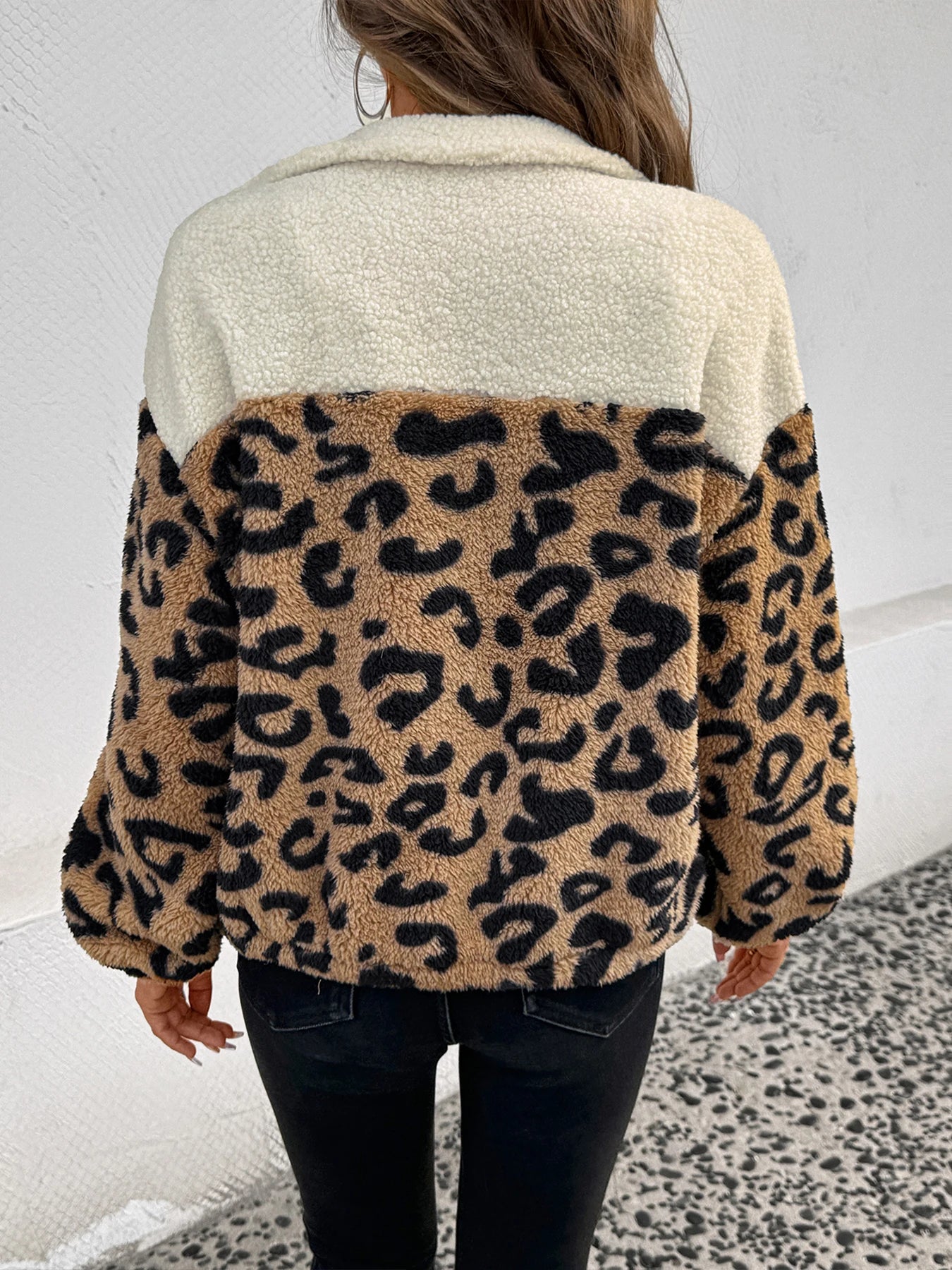 Women's Classic Leopard Print Patchwork Furry Zipper Jacket Trendy Outerwear for Cross-Border Foreign Trade