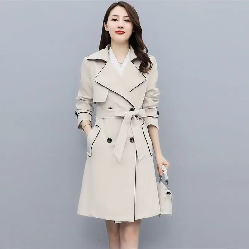 Trench Coat Women's Spring  Autumn New Loose Lace-up Mid-length Top