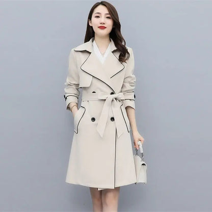 Trench Coat Women's Spring  Autumn New Loose Lace-up Mid-length Top