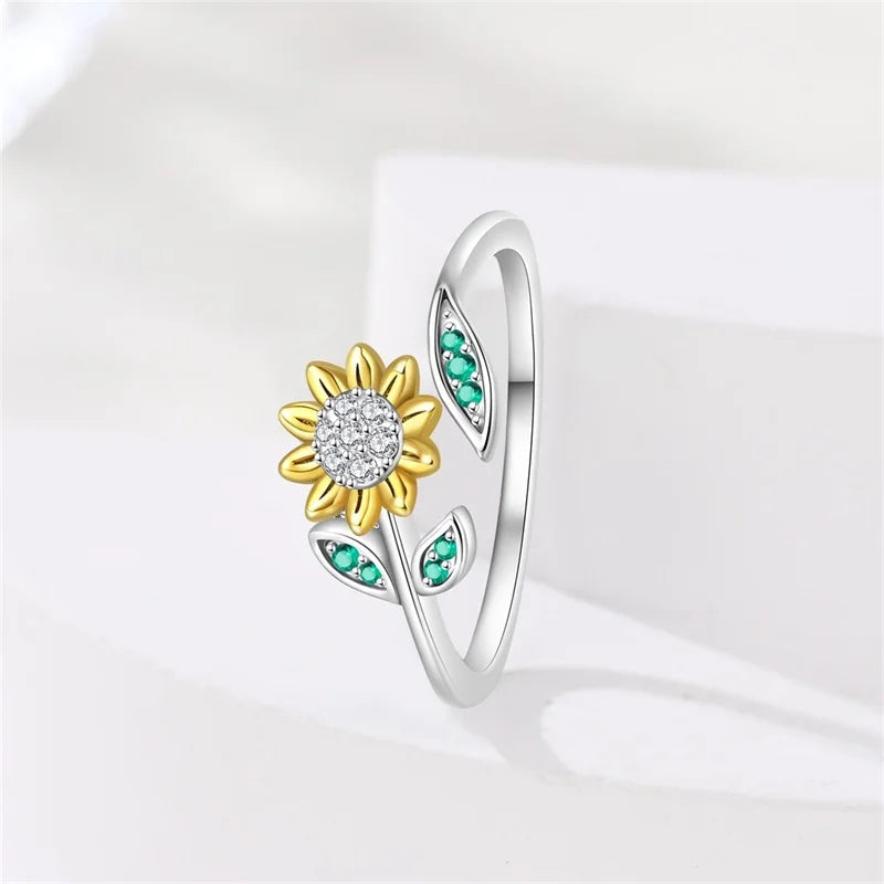 2026 New Original 925 Sterling Silver Shining Sunflower Ring For Women Fit Wedding Party Jewelry Gifts