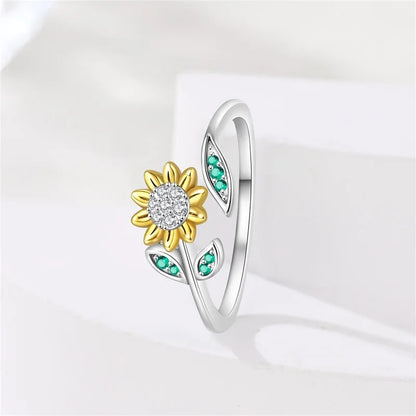 2026 New Original 925 Sterling Silver Shining Sunflower Ring For Women Fit Wedding Party Jewelry Gifts