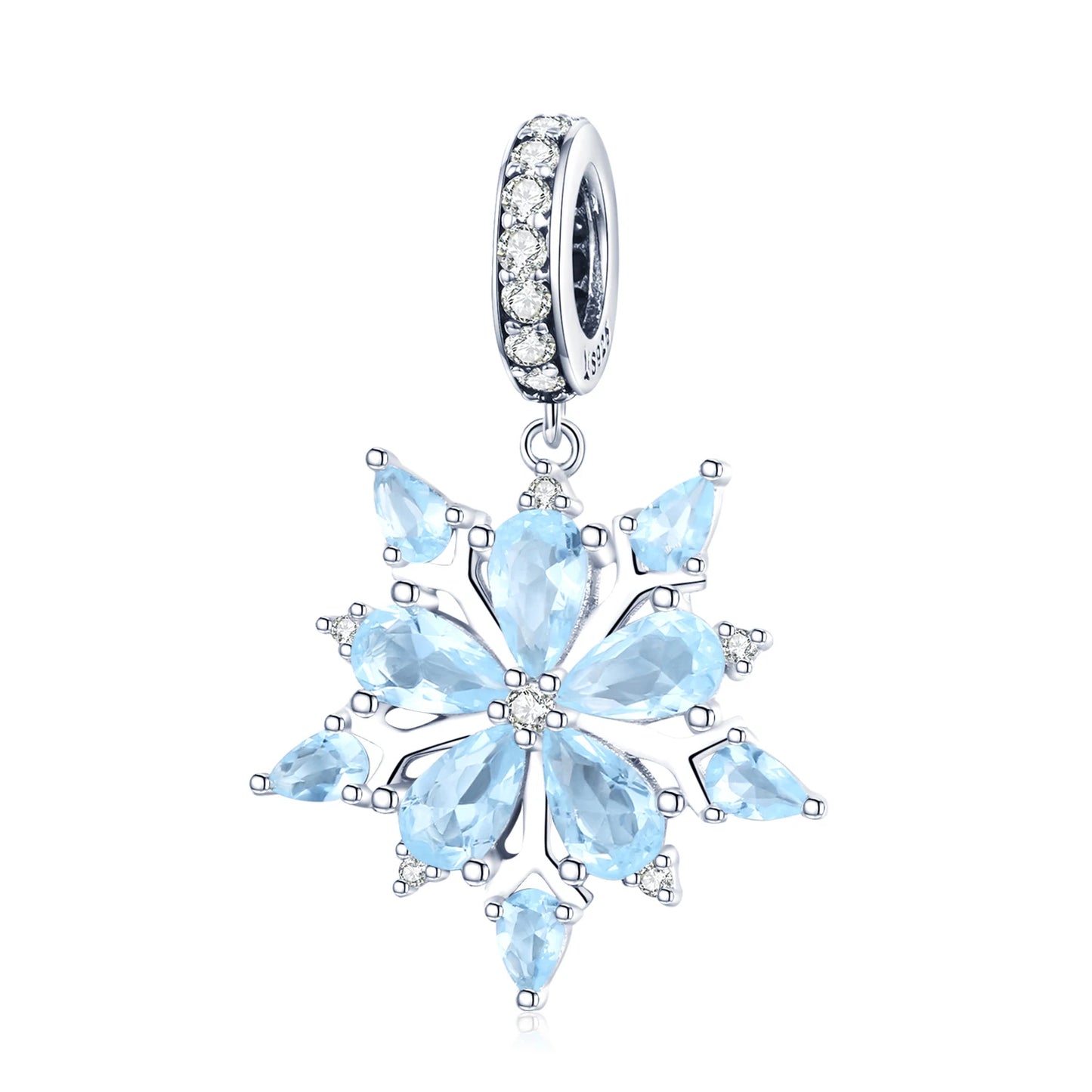 WOSTU 925 Sterling Silver Snowflake Charm Winter Snow Beads Purity Original Fit for Women Girls Necklace DIY Fine Jewelry Gift