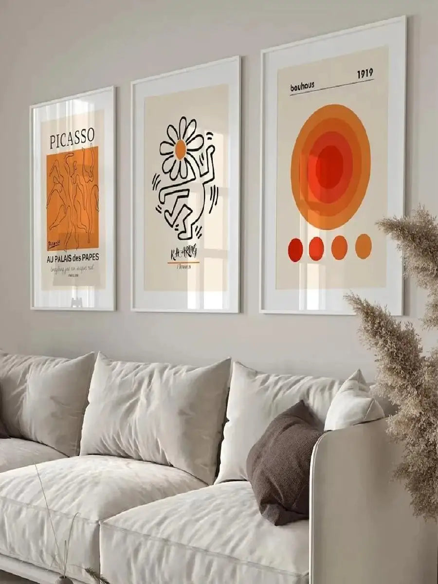 Modern Gallery Wall Art  Picasso Bauhaus Orange Exhibition Canvas Painting Posters for Living Room Home Decor  Stylish Prints fo